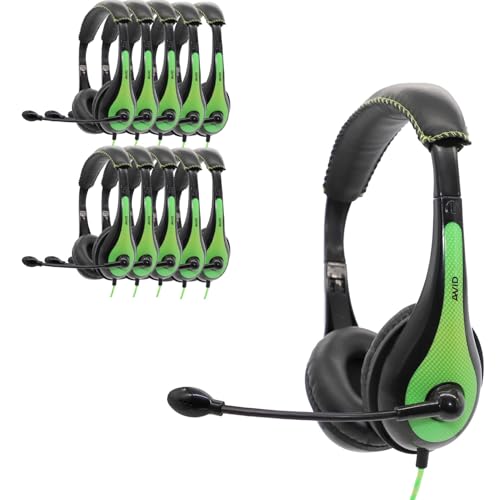 Avid Products AE-36 Headset in Green with Adjustable Boom Microphone for School, Classroom, Education, Testing and Assessment (10 Pack) - color: Green, size: 10 Pack
