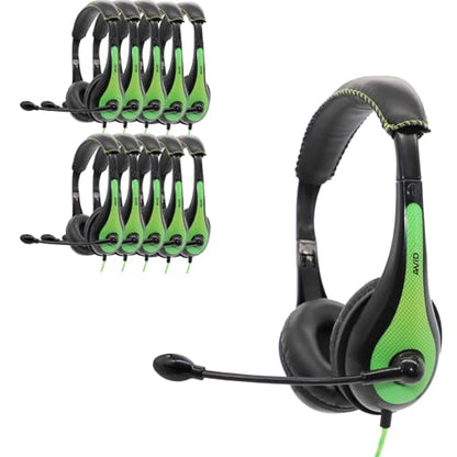 Avid Products AE-36 Headset in Green with Adjustable Boom Microphone for School, Classroom, Education, Testing and Assessment (10 Pack) - color: Green, size: 10 Pack