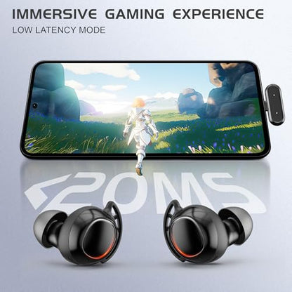 IAMJOY Gaming Earbuds, 20ms Low Latency, Wireless Game Earbuds with LED Display, 90H Play Time, 2.4GHz & Bluetooth, Noise-Canceling Mic Compatible with Meta Quest, PS5/4, VR, Switch, PC - color: Classic Black
