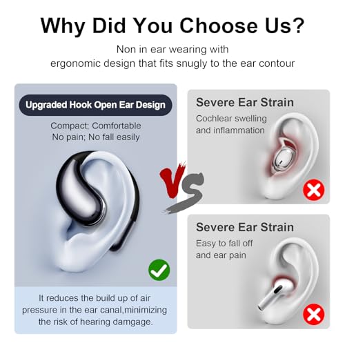 Open Ear Headphones Wireless Bluetooth 5.4, Air Conduction Wireless Earbuds with Ear Hooks and Mic, 50H LED Charging Case, IPX7 Water Resistant Sport Headphones for Running Gym Work - color: Black