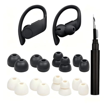 Replacement Earbuds Tips for Powerbeats Pro/Beats Flex/Beats X | Silicone Ear Tips Wireless Bluetooth Earphone Headphones with Cleaning Kit,Soft Reducing Noise Bud Tips Black&White 8Pack