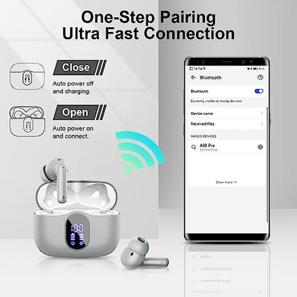 Wireless Earbuds, Bluetooth 5.4 Headphones Bass Stereo, Graphite Gray | Ear Buds with Noise Cancelling Mic LED Display, 36H, IP7 Waterproof in Ear Earphones for Laptop Pad Phones Sports Workout - color: Graphite Gray