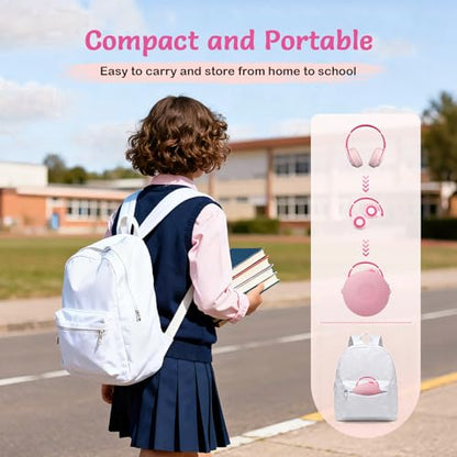 TONOSHARK Kids Bluetooth Headphones with ANC, Wireless Over-Ear Headset | for Boys and Girls, Foldable & Adjustable, Ideal for School, Travel and Online Learning(Light pink) - color: Pink