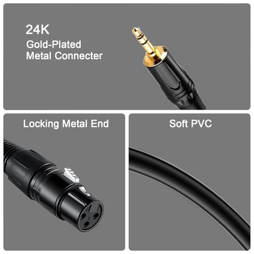 3.5mm to XLR Cable 6.6FT, Unbalanced 1/8 Mini Jack TRS Stereo Male to XLR Male Microphone Audio Cable, 24K-Gold-Plated Contacts for the cleanest Sound Experience - size: 6.6FT, style: 3.5 to XLR Male