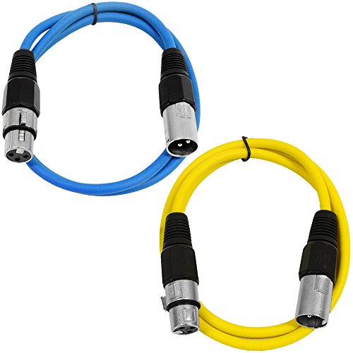 Seismic Audio - SAXLX-3-2 Pack of 3' XLR Male to XLR Female Patch Cables - Balanced - 3 Foot Patch Cord - Blue and Yellow - color: Blue and Yellow