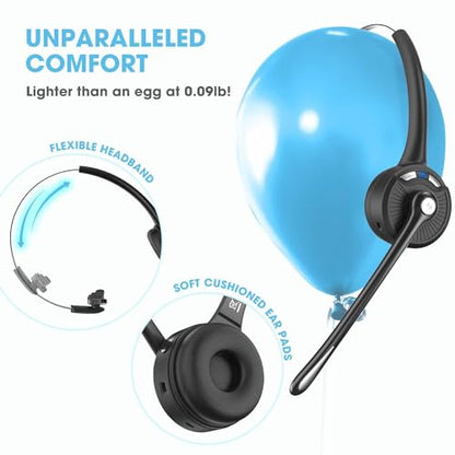 Bluetooth Headset with Microphone, Noise Canceling Wireless On Ear Headphones, Bluetooth Headphones with Mic Charging Base, Phone Headset Mute Button for Laptop, Skype, Call Centers, Office, Trucker - color: Black-03