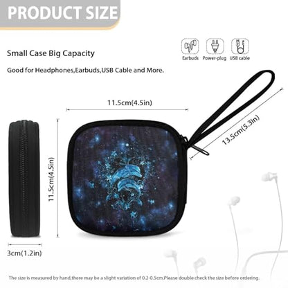 Headphones Carrying Case, Dolphin Blue Protective Shell Travel Bag for Cable, Charger Storage for Earphone, Earbud, Earpieces - color: Dolphin Blue