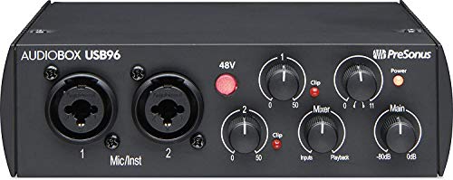 Presonus AudioBox 96 25th Anniversary Audio/Midi Recording USB Interface and NEW Updated Studio One Artist Software Kit with Condenser Microphone Shockmount and XLR Cable
