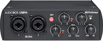 Presonus AudioBox 96 25th Anniversary Audio/Midi Recording USB Interface and NEW Updated Studio One Artist Software Kit with Condenser Microphone Shockmount and XLR Cable