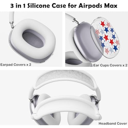 for AirPods Max 2/1 Headphones 4th of July Patriotic Ear Covers | America Stars Clear Ear Cups Cover | White Silicone Ear Pad Case Headband Cover for Apple AirPods Max 2/1 (2026/2024/2020) - color: America Stars E