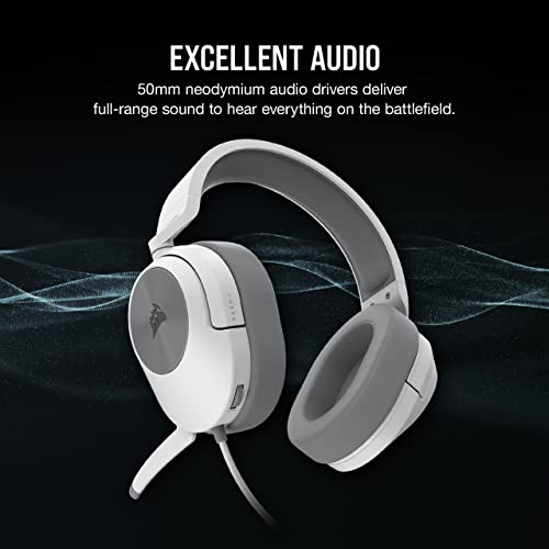Corsair HS55 Stereo Gaming Headset (Leatherette Memory Foam Ear Pads, Lightweight Construction, Omni-Directional Microphone, Multi-Platform Compatibility with Included Y-Cable Adapter) White (Renewed)