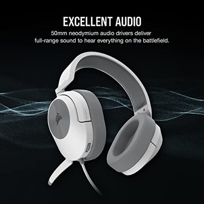 Corsair HS55 Stereo Gaming Headset (Leatherette Memory Foam Ear Pads, Lightweight Construction, Omni-Directional Microphone, Multi-Platform Compatibility with Included Y-Cable Adapter) White (Renewed)