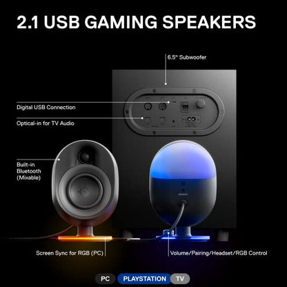 SteelSeries Arena 7 RGB Illuminated 2.1 Gaming Speakers with Powerful Bass, Subwoofer, and Bluetooth - For PC, PlayStation, Mobile - style: Arena 7