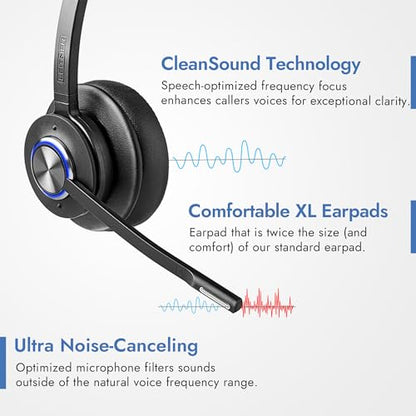 Leitner LH245XL Corded Office Phone Headset for Landline Desk Phones | XL ear cushion, corded landline, desk phones, Cisco, Yealink, Polycom, Avaya, virtually all desk phones, 5-year warranty - size: XL Earpad