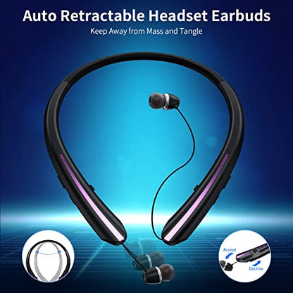 Bluetooth Headphones Retractable, Wireless Earbuds Neckband IPX5 Sweatproof, Bluetooth Headset with Microphone Vibration Call, Stereo Noise Cancelling Earphones (Black Pink) - color: black pink