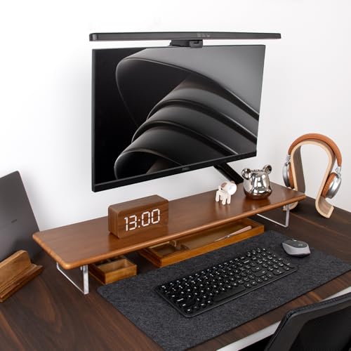 Bamboo Monitor Stand Riser, Brown Desk Shelf with Acrylic Legs | 31.5-Inch Wide, 3.3-Inch Clearance, Fits Monitor, Laptop, Printer and Speakers for Small Desks - color: Brown