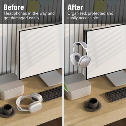 Headphone Holder for Monitor,Premium Metal Headsets Stand,Headphone Hanger | Sticky Hooks Hold 10Lbs, Headset Mount for Screen Side, for Airpods Max and all Headphone, Black