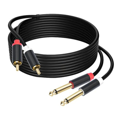 Dual 1/4 TS to Dual RCA Stereo Audio Interconnect Cable 16FT, Gold Plated Copper Shell Heavy Duty 2X6.35mm Male TS to 2 RCA Male Adapter Cable - size: 16FT