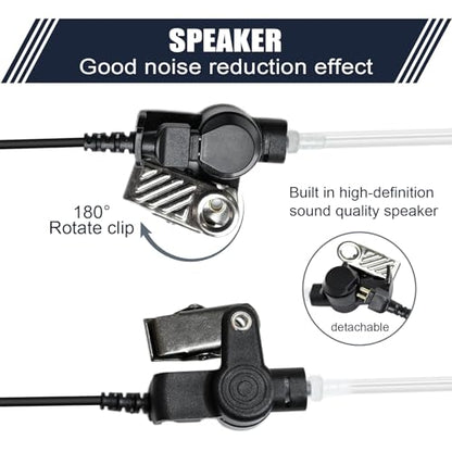 Dual Ptt Headset with Microphone 2 Prong Walkie Talkie Earpiece and Mic Acoustic Tube Ear Piece Surveillance Kit Police Headphone for Motorola 2-Pin Radios CP200 CP200D BPR40 CP100D CP185 RDM2070D