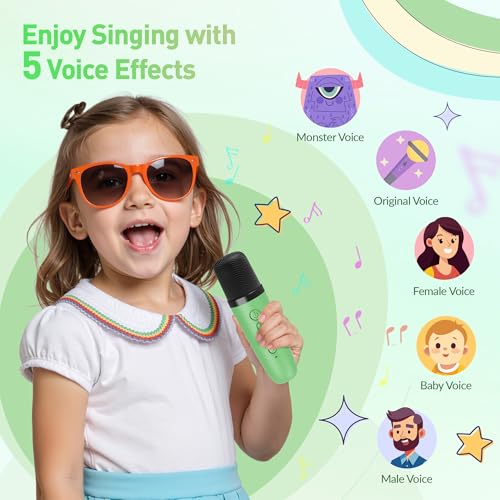 Mini Karaoke Machine：Portable Bluetooth Karaoke Microphone, Singing Speaker with 2 Wireless Mic and Light Kids Adults, Christmas Birthday Gifts for Girls Boys Family Home Party(Green) - color: Green
