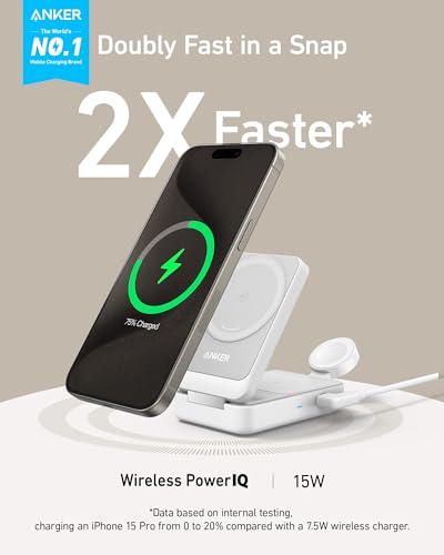 Anker MagGo 3-in-1 MagSafe-Compatible Qi2 15W Foldable Charging Station | Qi2-Certified Wireless Charging Stand for iPhone 17 - 12 Series, AirPods, Apple Watch Ultra(Non-Battery, Adapter Included) - color: White