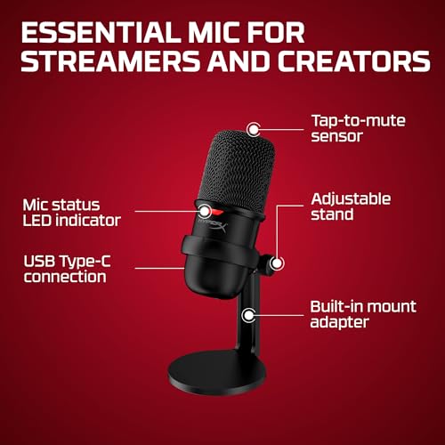 HyperX SoloCast – USB Condenser Gaming Microphone, for PC, PS4, PS5 and Mac, Tap-to-Mute Sensor, Cardioid Polar Pattern, great for Streaming, Podcasts, Twitch, YouTube, Discord,Black - size: SoloCast