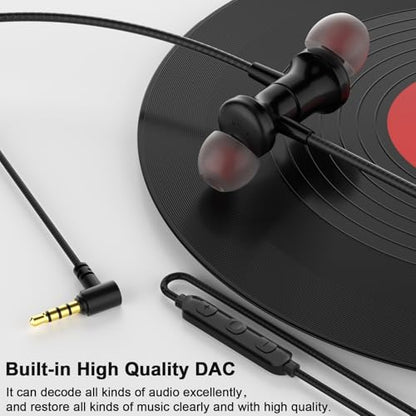 Jelanry Wired Earbuds 3.5mm Headphones with Mic, Elbow Magnetic in-Ear Audio 3.5mm Noise Canceling Earphones HiFi Stereo Clear Call Volume Control for Airplanes/Nintendo/Switch/Kindle/MP3/Android