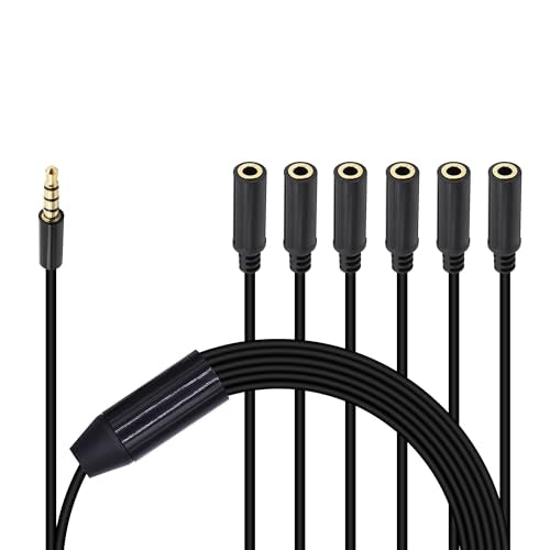 3.5mm Headphone Splitter 1 to 6-Ways 3.5mm (1/8") TRRS 4-Pole Gold Plated Male to 6-Female Stereo Jack Splitter Audio Cable for Headphone and Microphones(50cm/20in)