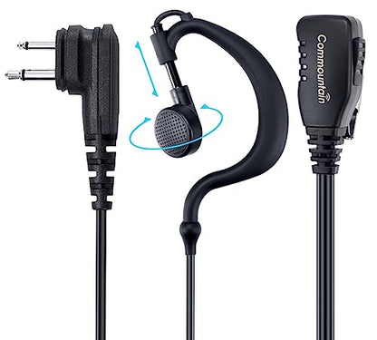 commountain Earpiece for Motorola Walkie Talkies CLS1110 RMU2080D RMU2040 | Also Fits CLS1410 DTR DLR RDU RMM Series 2-Pin Radios, G-Shape Earhook Headset Fits Left or Right Ear, Noise Reducing PTT Mic