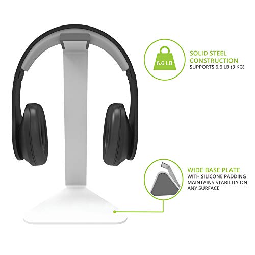 Kanto H1 Universal Headphone Stand - White - Solid Steel Construction - Curved Silicone Resting Surface - color: White, style: H1 Universal