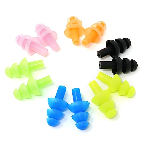 Honbay 6Pairs Reusable Silicone Swimming Earplugs Soft and Flexible Ear Plugs for Swimming, Learning, Hearing Protection, Concerts, Airplanes, Shooting, etc