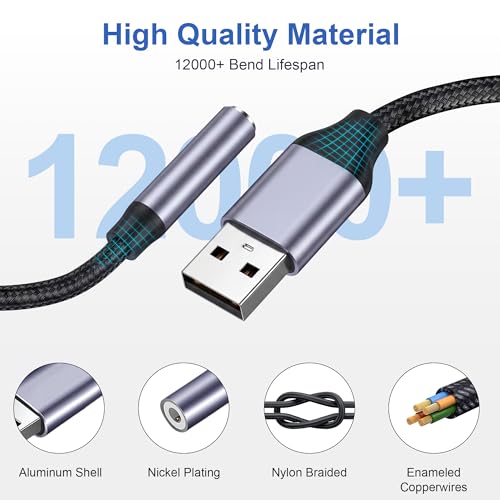 2 Pack USB to 3.5mm Jack Audio Adapter, External Sound Card, Mic-Supported USB to Aux Adapter Compatible with Headset, Laptop, PC, Linux, PS4, PS5 and More Devices