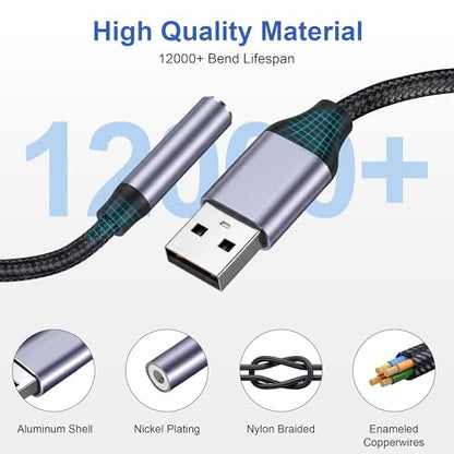 2 Pack USB to 3.5mm Jack Audio Adapter, External Sound Card, Mic-Supported USB to Aux Adapter Compatible with Headset, Laptop, PC, Linux, PS4, PS5 and More Devices
