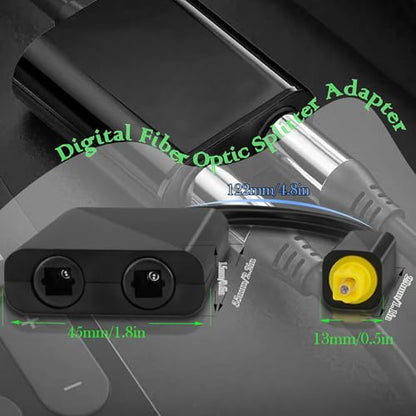Digital Fiber Optic Adapter, Male to Female 1-Input 2-Output Audio Splitter Cable Converter, Toslink for DVD Players, Home Theater