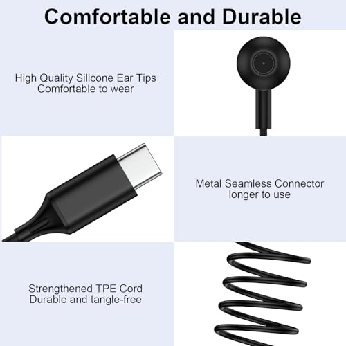 Samsung Earbuds Wired Headphones USB C for Samsung Galaxy S26 Ultra A37 A57 S25 Ultra S25FE A36 A17 A16 A56 S24 S23,Wired Earphones USBC Earbuds with Microphone for iPhone 17 Pro Max Air 16e 16Plus 15 - color: Black