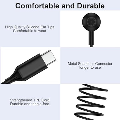 Samsung Earbuds Wired Headphones USB C for Samsung Galaxy S26 Ultra A37 A57 S25 Ultra S25FE A36 A17 A16 A56 S24 S23,Wired Earphones USBC Earbuds with Microphone for iPhone 17 Pro Max Air 16e 16Plus 15 - color: Black