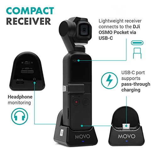 Movo Edge-OP Wireless Lavalier Microphone for Osmo Pocket 1 and 2 - Wireless Clip-on Lapel Mic, Transmitter, and Receiver Set for Video, Vlogging, Filming