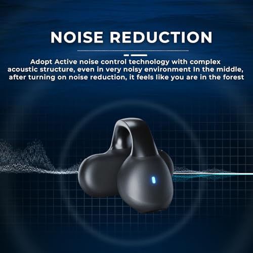 IHAO Clip Ear Sport Earbud Headphones Bluetooth 5.3 Open Earpiece, Clip On Ear Never Fall Out 80 Hours Playtime with Charging Case, HiFi Sound Noise Reduction Painless Firm Wear IPX4 Waterproof-Black