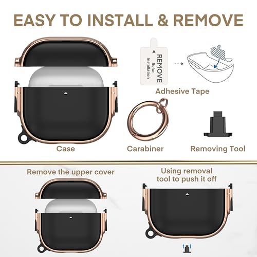 for AirPods 4 Case with Safety Lock, Magsafe Compatible, Black/Rose Gold | Double Secure Lock,Drop Protection,Two-Piece Design,with Gold Keychain, Anti Lost, Dustproof, Cute AirPod 4 Case - color: Black + Rose Gold, size: AirPods 4 Case