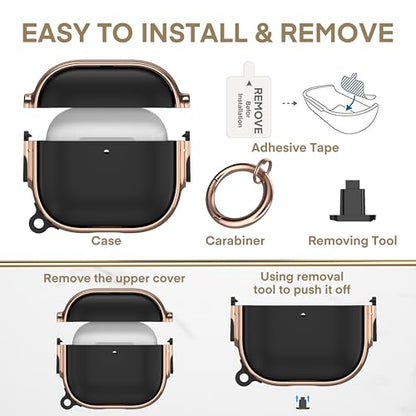 for AirPods 4 Case with Safety Lock, Magsafe Compatible, Black/Rose Gold | Double Secure Lock,Drop Protection,Two-Piece Design,with Gold Keychain, Anti Lost, Dustproof, Cute AirPod 4 Case - color: Black + Rose Gold, size: AirPods 4 Case