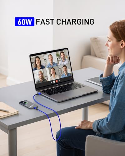USB A to USB C 케이블 60W 고속 충전 [2팩 1.8m(6피트), USB to USB C 케이블 | CarPlay, USB 타입 C 아이폰 충전기 내구성이 뛰어난 브레이드 USBC 코드 아이폰 17/16/15/프로 맥스/삼성 갤럭시 S23 및 기타용 - 블루 - color: 블루., size: 6피트, style: USB A to USB C