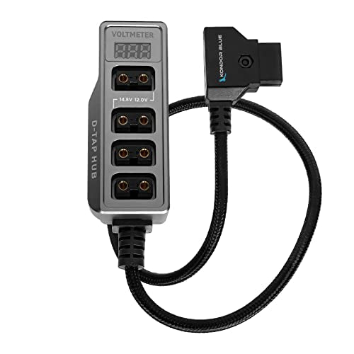 KONDOR BLUE | 12V D-Tap Power Hub Splitter with Voltmeter, 4 Way | 1/4-20 Threads, ARRI Anti Twist Locating Points, Multi Hole Mounting, Power Distribution for Camera Rigs | Gray - color: Space Gray