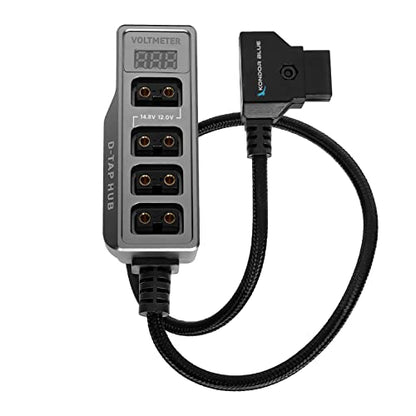 KONDOR BLUE | 12V D-Tap Power Hub Splitter with Voltmeter, 4 Way | 1/4-20 Threads, ARRI Anti Twist Locating Points, Multi Hole Mounting, Power Distribution for Camera Rigs | Gray - color: Space Gray