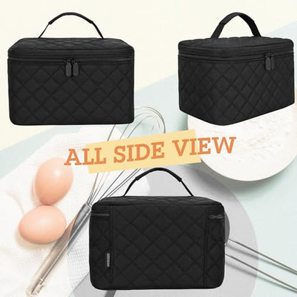 Hand Mixer Carrying Bag for KitchenAid 5/6/7/9 Speed Mixers | Quilted Storage Case with Aluminum Lining, Clear PVC Pocket and Top Handle for Hand Mixer, Beaters and Attachments, Black