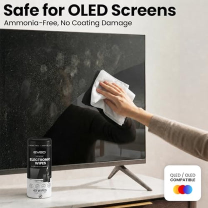 Electronic Wipes Screen Cleaner Streak-Free [2 Pack x40] Computer Screen Wipes, TV Screen Cleaner Wipes, Monitor Wipes for Smart TV, Laptop, iPhone, ipad and more - [Microfiber Cloth + 80 Wipes] - size: 40 Count (Pack of 2)