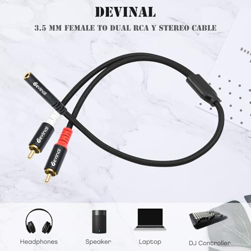 3.5mm Female to RCA Stereo Audio Cable, RCA to 3.5mm Y Splitter, Aux to Phono Breakout Bi-Directional Cord Wire 12 inch (2 Pack) - color: 3.5mm Female to 2RCA