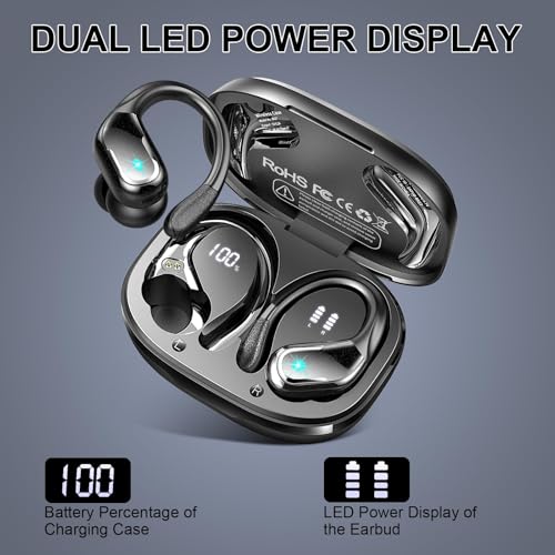 Wireless Earbuds, Sport Bluetooth 5.4 Headphones 2026 New Bluetooth Earbuds with 75Hrs Stereo, 4 ENC Mic, Noise Canceling Over-Ear Buds with Earhooks, IP7 Waterproof Earphones for Workout/Running/Gym - color: A-Black