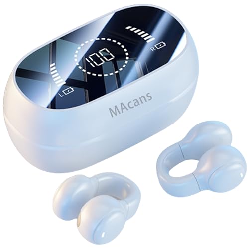 Wireless Earbuds Open Ear Clip Headphones Air Conduction Earbuds LED Power Display Earphones Sport Bluetooth 5.3 Headphones (White) - color: White