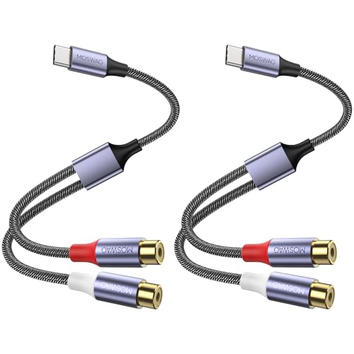 MOSWAG USB C 수 - 듀얼 암 RCA 스테레오 오디오 Y 스플리터 어댑터 케이블은 최대 하이파이 사운드 품질, 와이드, 자연스러운 사운드 스테이지 및 무색 사운드 허용 - size: 2 Pack