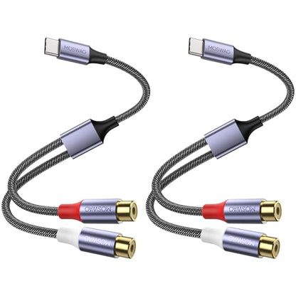 MOSWAG USB C 수 - 듀얼 암 RCA 스테레오 오디오 Y 스플리터 어댑터 케이블은 최대 하이파이 사운드 품질, 와이드, 자연스러운 사운드 스테이지 및 무색 사운드 허용 - size: 2 Pack